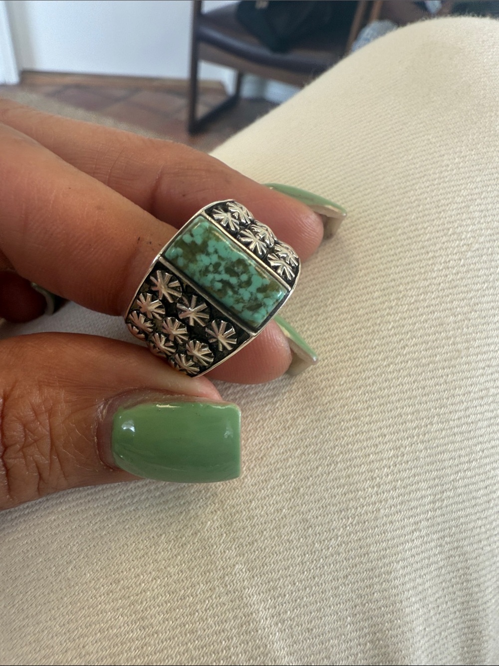 Sterling Silver Turquoise Statement Ring in Green